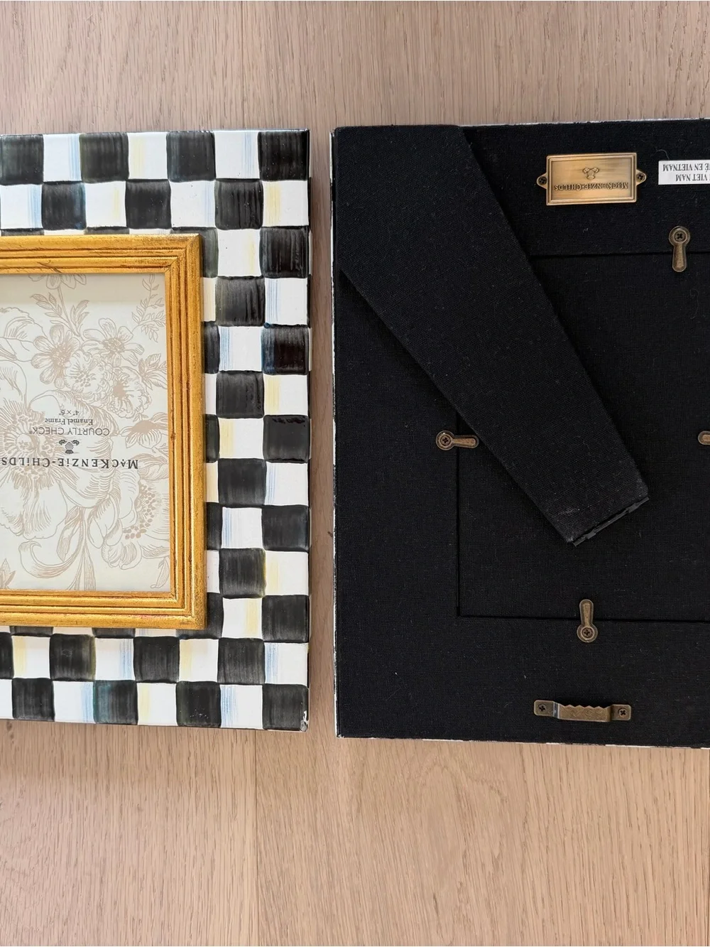 MacKenzie-Childs Black and White Checkerboard Frame with Gold Trim